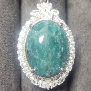 Natural Large Emerald in Quartz Sterling Silver Pendant NWOT